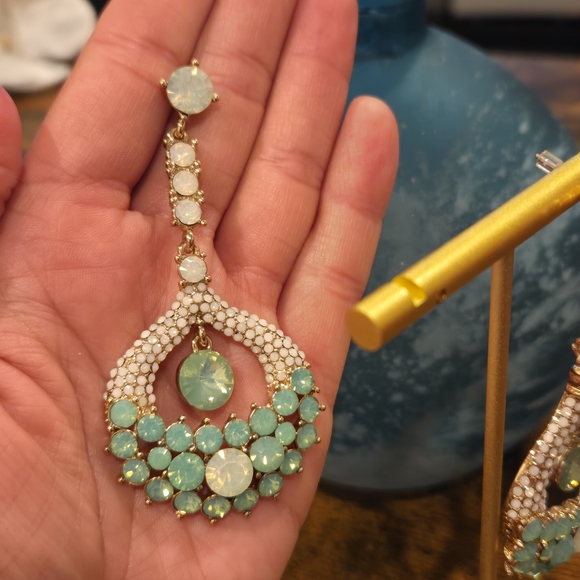 Oversized dang Cocktail Crystal Rhinestone Wedding Prom Earrings Gold Opal Mint - Picture 3 of 8